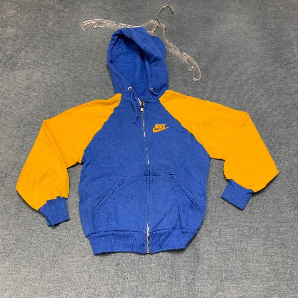 Nike Hoodie Youth Large Blue Yellow Fleece Drawstring Raglan Sleeve Full Zip